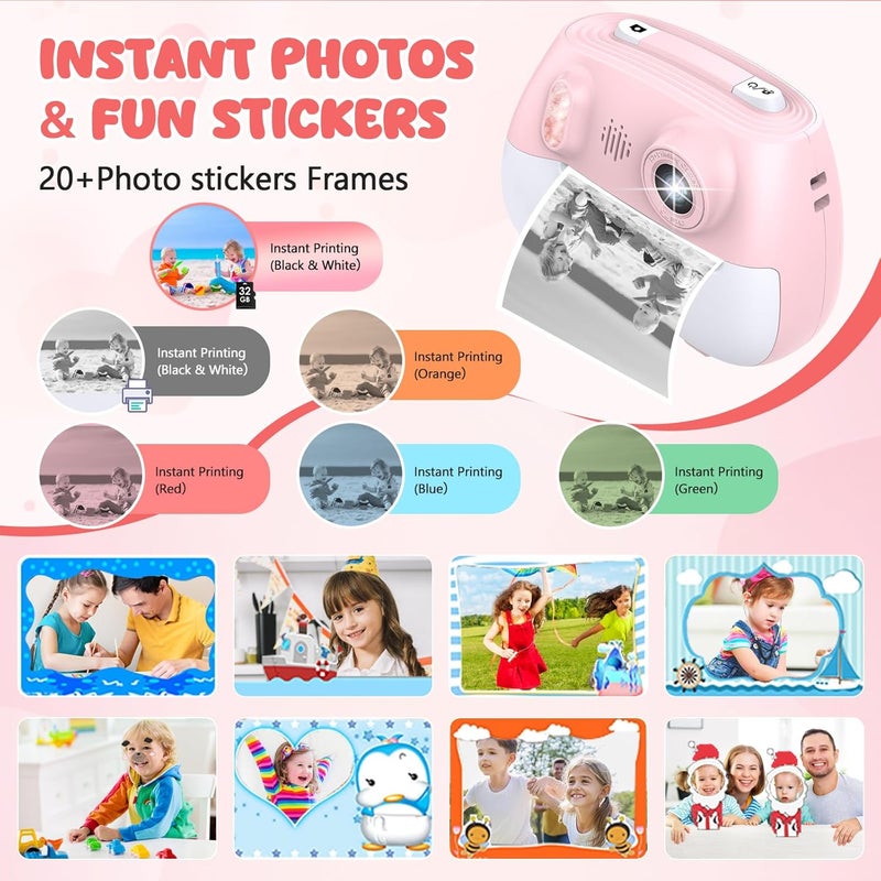 IusZup Kids Camera Instant Print 1080P Front Rear Dual Selfie - Toddler Cameras with Digital Video Games,32GB & 5-Colored Print Paper/ 250 Photos,Easy to Use & Great Toys Gifts for Boys Girls, Ages 3-12 - Image 3